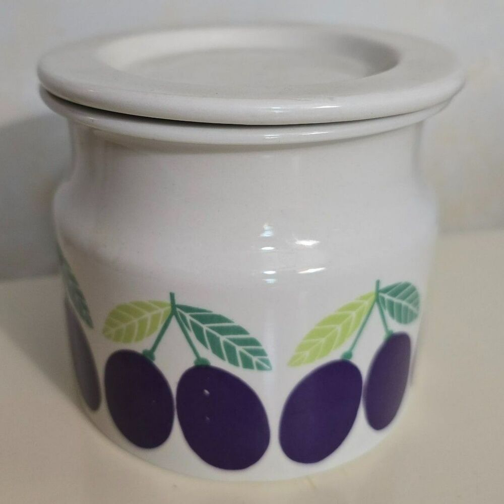 Vintage Mid-Century Scandinavian Arabia Finland Pomona Plum Lidded Jam Jar